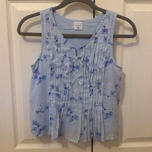 Abercrombie kids baby blue tank with pleats and flowers size 13/14